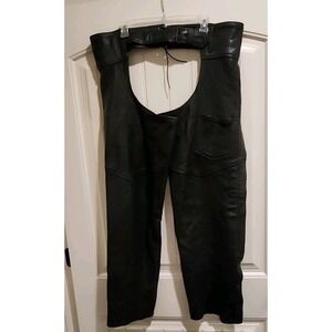 HUDSON LEATHER Mens Black Motorcycle CHAPS Adjust Waist & Side Zippers XL Vtg